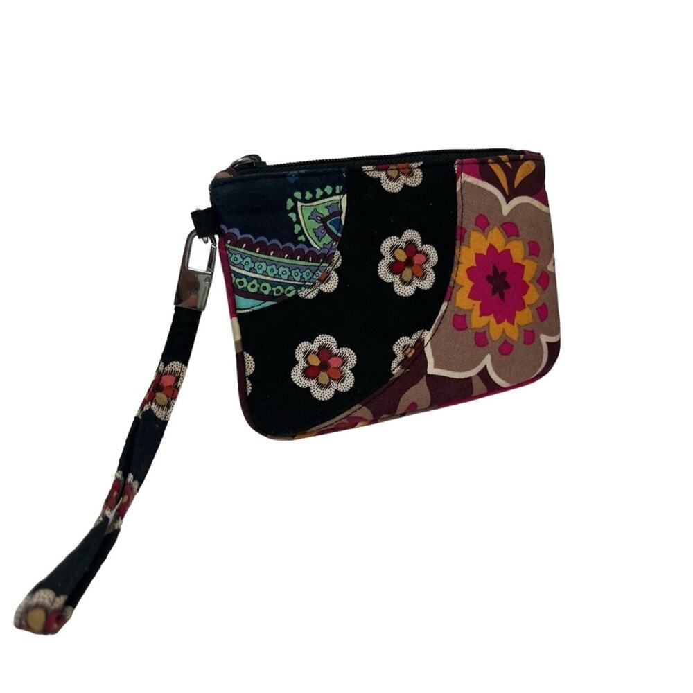 VERA BRADLEY Count Purse Patchwork Floral Wristlet Small Bag Handbag Tote Black